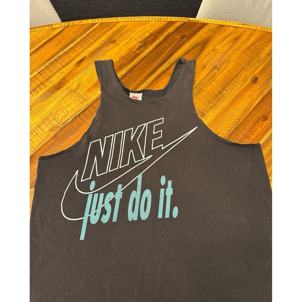 Vintage 90s Y2K Nike Just Do It Tank Top Men’s XL Faded Black Distressed Graphic
